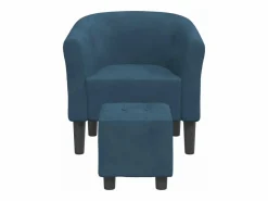 Clicnbuy Sillón Estilo Cabriolet * Sillón con taburete terciopelo oscuro Azul