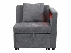 Hauss Spole Sillón Cama | Sillón convertible con LED, USB, Tipo C y soporte lumbar - Sofá cama multifuncional - Tela de lino gris