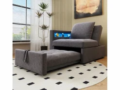 Hauss Spole Sillón Cama | Sillón convertible con LED, USB, Tipo C y soporte lumbar - Sofá cama multifuncional - Tela de lino oscuro