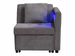 Hauss Spole Sillón Cama | Sillón convertible con LED, USB, Tipo C y soporte lumbar - Sofá cama multifuncional - Tela de lino oscuro