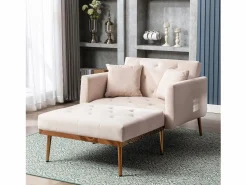 Hauss Spole Sillón Cama * Sillón convertible en terciopelo con respaldo regulable en 3 posiciones 165x90x77cm Beige