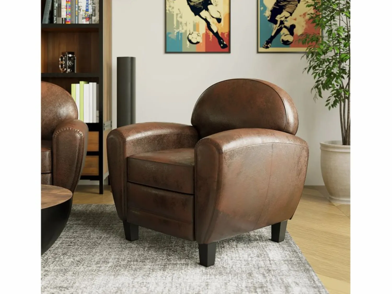 Rendez-Vous Déco Sillón Club | Sillón de microfibra marrón antiguo - Club