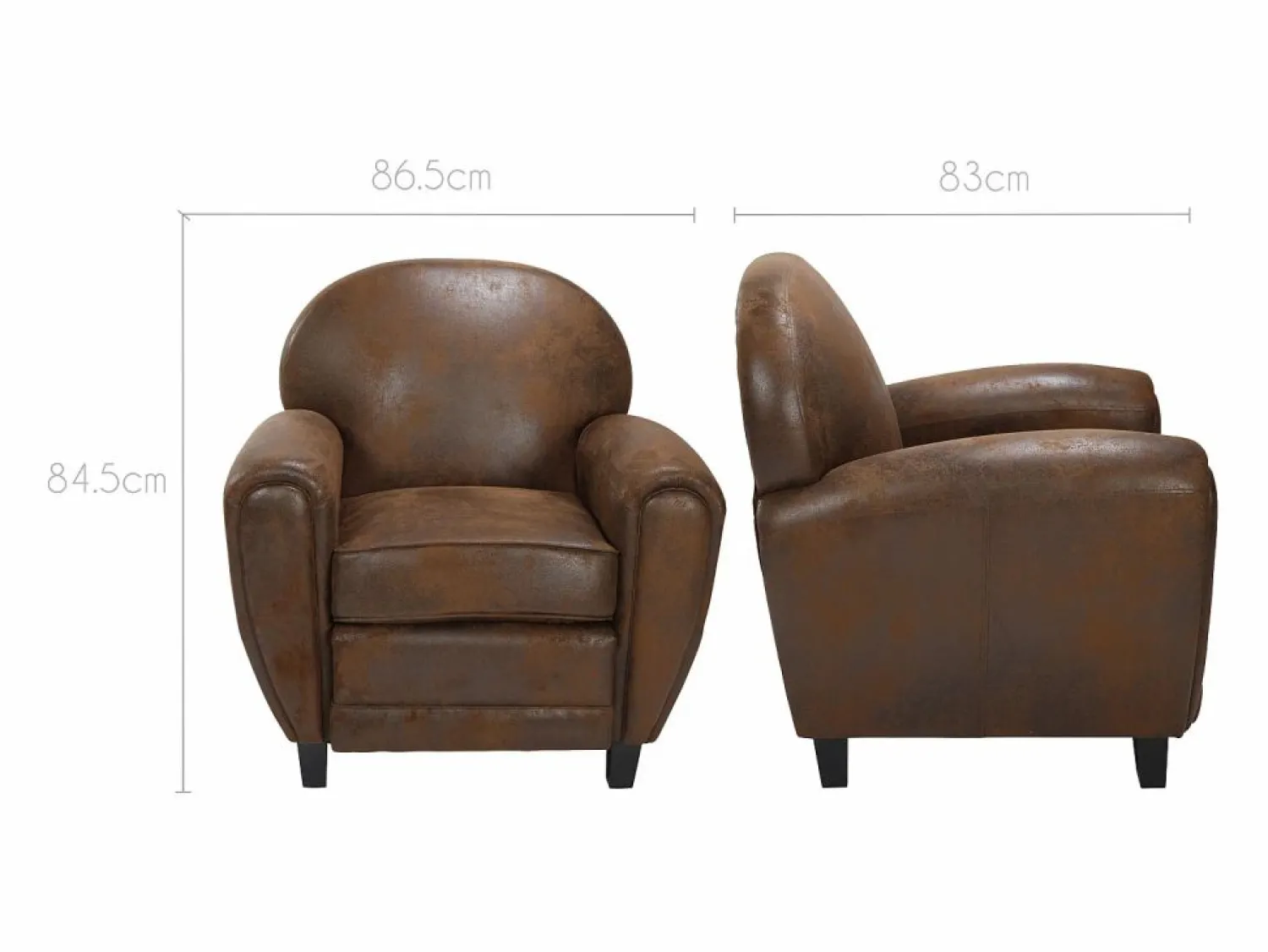 Rendez-Vous Déco Sillón Club | Sillón de microfibra marrón antiguo - Club