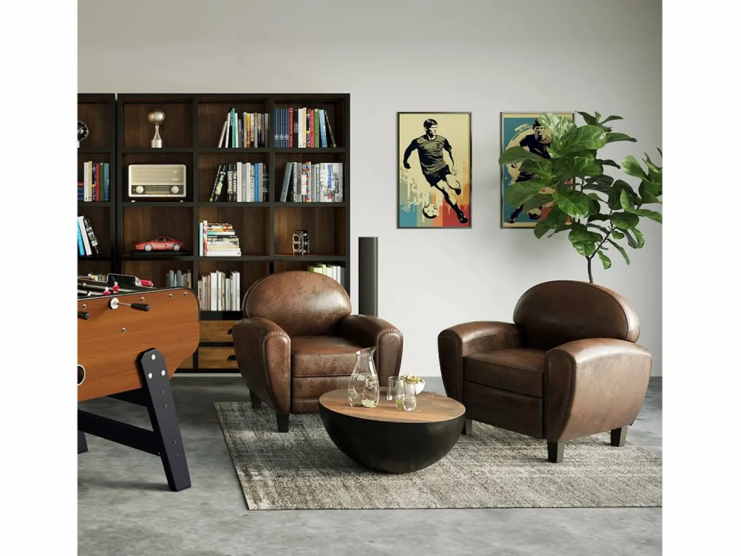 Rendez-Vous Déco Sillón Club | Sillón de microfibra marrón antiguo - Club