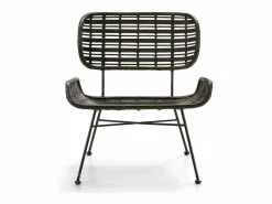 Les Tendances Sillón De Mimbre | Sillón de mimbre tejido oscuro y patas de metal.