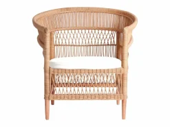 Les Tendances Sillón De Mimbre * Sillón de ratán claro y asiento de tela de algodón blanco Laniih Beige
