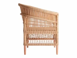 Les Tendances Sillón De Mimbre * Sillón de ratán claro y asiento de tela de algodón blanco Laniih Beige