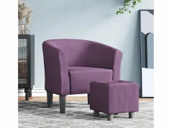 Sillón Estilo Cabriolet * Sillón de salón | Silla de relax con taburete tela morado SHL2462 Violeta