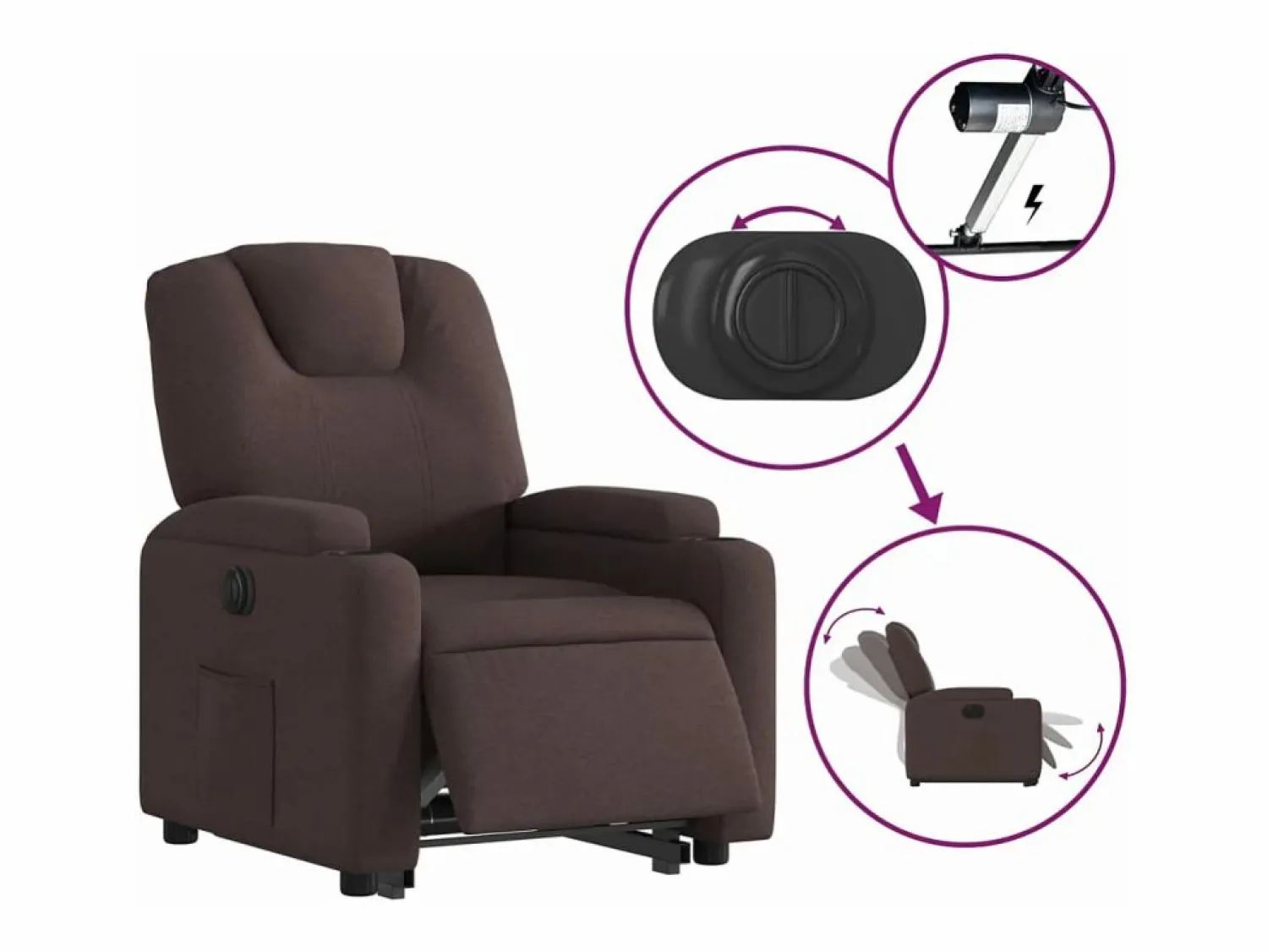 Sillón eléctrico reclinable elevable de tela marrón oscuro < vidaxl Best