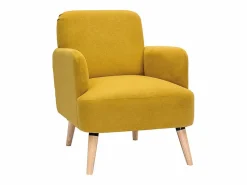 Sillón nórdico de tejido efecto aterciopelado texturizado mostaza y madera ISKO < Miliboo Outlet