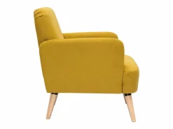 Sillón nórdico de tejido efecto aterciopelado texturizado mostaza y madera ISKO < Miliboo Outlet