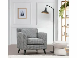 Sillón orejero elegante, blanco y negro, 82 x 75 x 83 cm | Estructura de madera de haya y aglomerado, 100 % poliéster, cojines portátiles | < Menzzo Discount