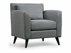 Sillón orejero elegante, blanco y negro, 82 x 75 x 83 cm | Estructura de madera de haya y aglomerado, 100 % poliéster, cojines portátiles | < Menzzo Discount