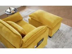Conjunto Sofá Y Sillón * Sillón reclinable individual con otomana - Sillón lounge de chenilla con respaldo alto - Integración de bolsillos laterales Beige