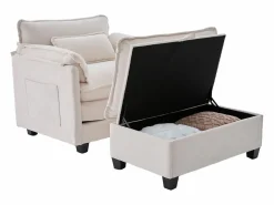 Conjunto Sofá Y Sillón * Sillón reclinable individual con otomana - Sillón lounge de chenilla con respaldo alto - Integración de bolsillos laterales Beige