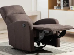 Sillón relax manual de tela color marrón ISAO Barato < Vente-unique Outlet