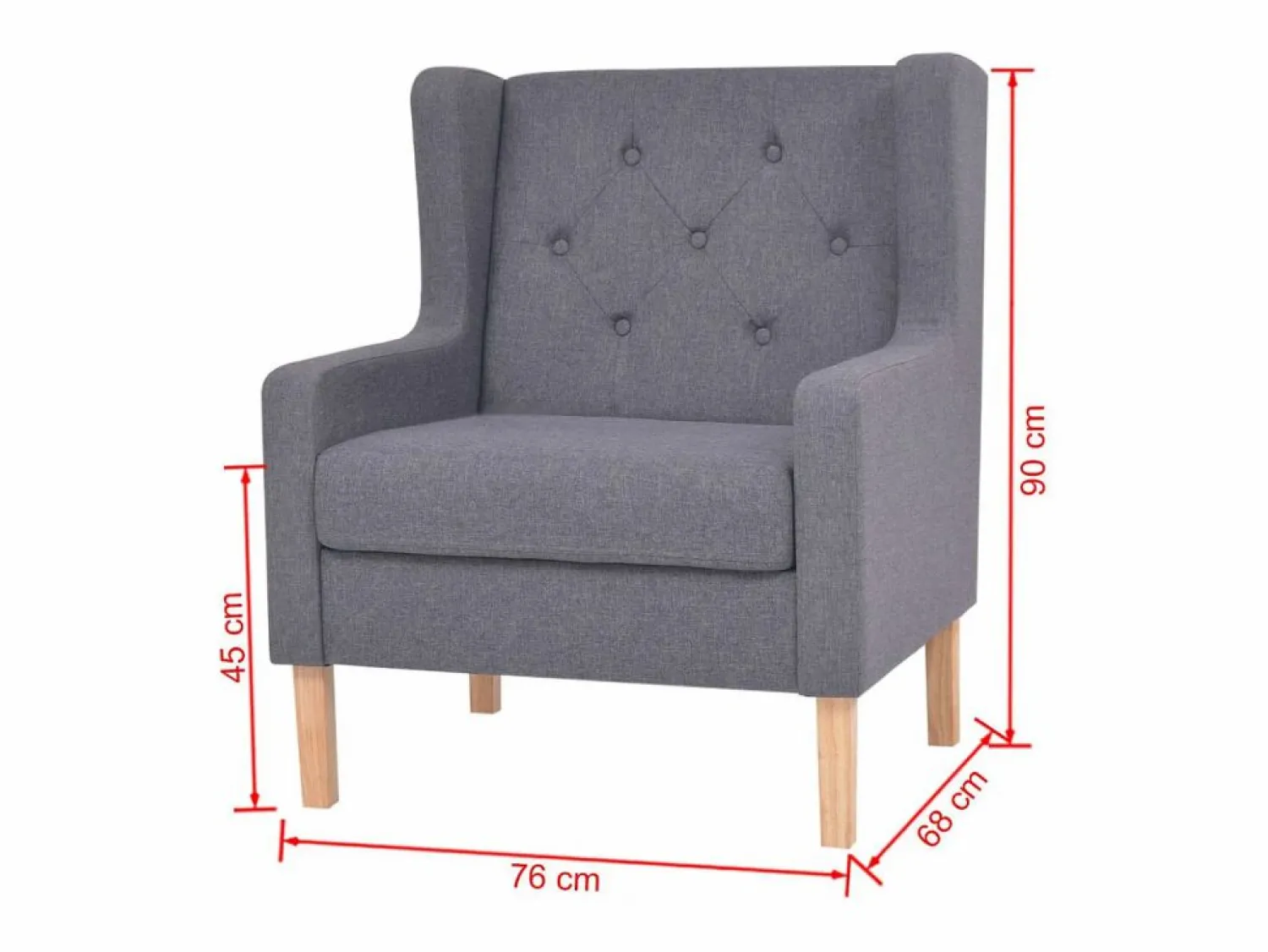 Mobikasa Sillón Club * Sillón silla asiento de salón sofá club de diseño sala de estar tela 1102324 Gris
