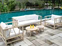 Sofá de jardín de teca con cojines - Natural claro y blanco TULUM < MYLIA Hot