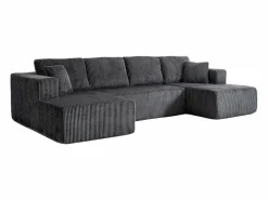 DripeX Sofá Modular|Sofás Club * Sofá angular panorámico - Terciopelo acanalado - 4 cojines, 2 orejeros, 2 chaises - 332x156x88cm Gris
