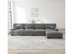 DripeX Sofá - 4 Plazas|Sofá Rinconera | Sofá angular 4 plazas de tejido Chenilla, con 6 cojines, otomana extraíble, combinación DIY, 406x145x81cm,