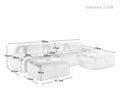 Sofá angular 3 plazas modular - de Pana - con 3 cojines y 2 otomanas - 298x178x75cm - < DripeX Best