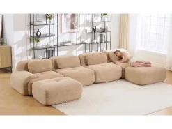 DripeX Sofá Modular|Sofás Club * Sofá angular 3 plazas modular - de Pana - con 3 cojines y 2 otomanas - 298x178x75cm - Beige