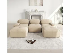 DripeX Sofá Modular|Sofás Club * Sofá angular 3 plazas modular - de Pana - con 3 cojines y 2 otomanas - 298x178x75cm - Beige