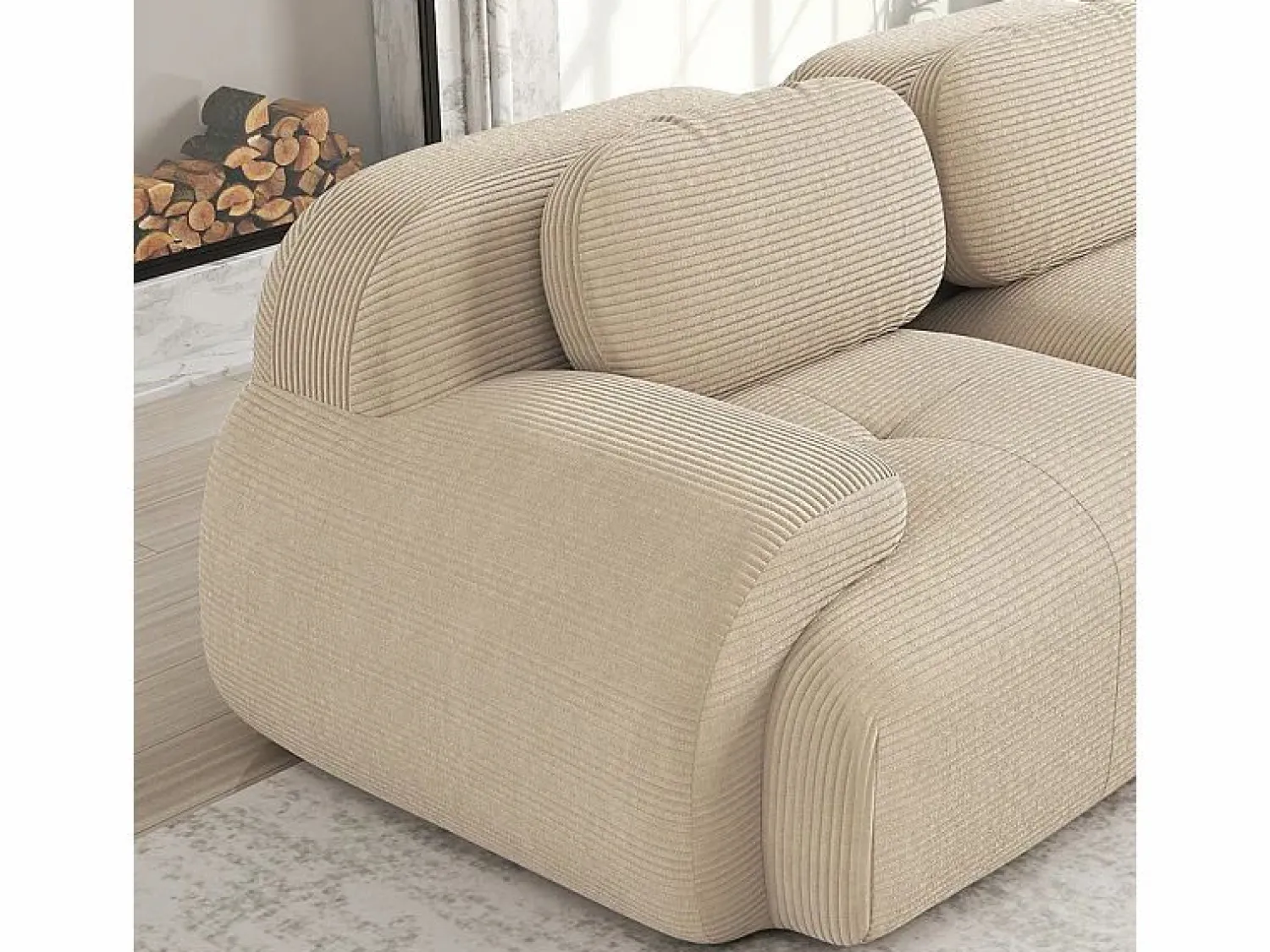 DripeX Sofá Modular|Sofás Club * Sofá angular 3 plazas modular - de Pana - con 3 cojines y 2 otomanas - 298x178x75cm - Beige
