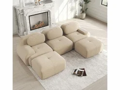 DripeX Sofá Modular|Sofás Club * Sofá angular 3 plazas modular - de Pana - con 3 cojines y 2 otomanas - 298x178x75cm - Beige