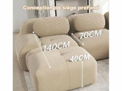 DripeX Sofá Modular|Sofás Club * Sofá angular 3 plazas modular - de Pana - con 3 cojines y 2 otomanas - 298x178x75cm - Beige