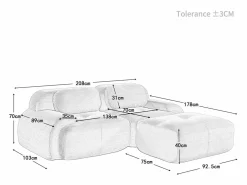Sofá angular 2 plazas modular - de Pana - con 2 cojines y otomana - ergonómico - 208x178x75cm - < DripeX Discount