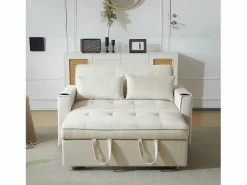 Sofá de 2 plazas - Sillón convertible con portavasos y bolsillo portaobjetos - cojines y ruedas < Discount