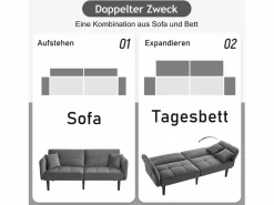 Sofá cama ajustable 2 en 1 - 176 x 78 x 76 cm - 2 plazas - con reposabrazos abatibles - Terciopelo - < Merax Outlet