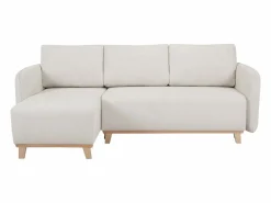 Sofá cama chaise longue reversible 3-4 plazas de tejido efecto aterciopelado texturizado y madera clara ROMANE < Miliboo New