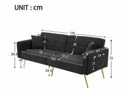 KOMHTOM Sofá - 4 Plazas | Sofá cama con función de cama, ángulo ajustable, patas doradas, con cojines y bolsillos de almacenamiento laterales