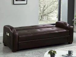 Sofá cama de piel sintética en color marrón MIRELLA < Vente-unique Outlet