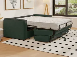 Vente-unique Sofá De Terciopelo|Sofá - 3 Plazas * Sofá cama de 3 plazas con apertura italiana de pana beige LORETO Verde pino