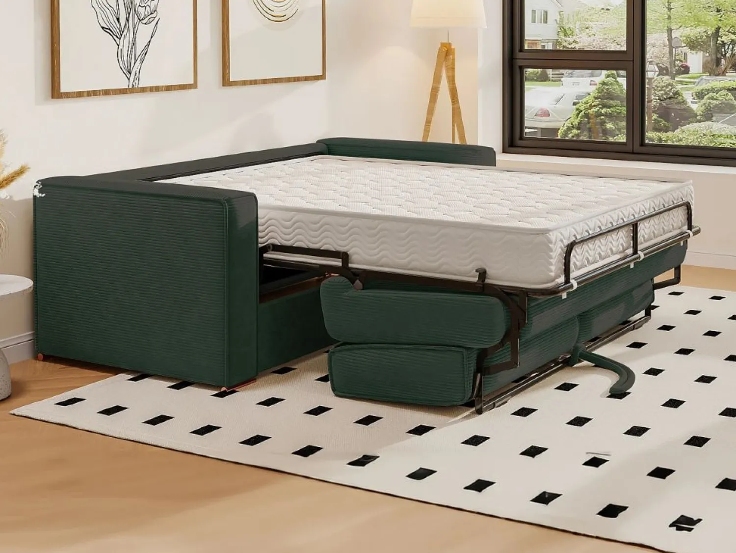 Sofá cama de 3 plazas con apertura italiana de pana beige LORETO < Vente-unique Sale