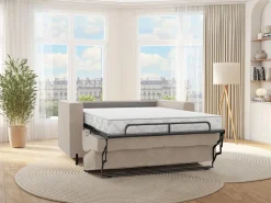 Sofá cama de 3 plazas de apertura rápida de tela texturizada colchón de 14 cm ELORYA < Vente-unique Online