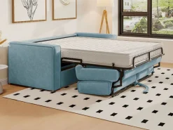 Sofá cama de 3 plazas de apertura rápida de pana beige LORETO < Vente-unique Outlet