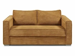 Sofá cama de 3 plazas de pana amarillo 140 cm 18 cm LORETO < Vente-unique Outlet