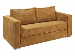 Sofá cama de 3 plazas de pana amarillo 140 cm 18 cm LORETO < Vente-unique Outlet