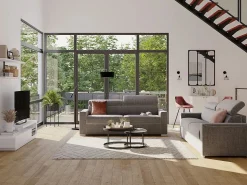 Vente-unique Sofá Cama * Sofá cama de 4 plazas de tela de apertura rápida Gris colchón - VIZIR Marru00f3n chocolate