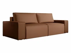 Sofá cama de 4 plazas de tela efecto cuero color marrón AMELIA < Vente-unique Best