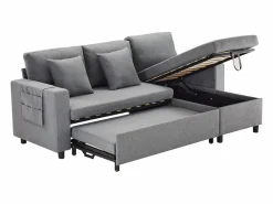 Sofá cama de 3 plazas en L con función de dormir - Chaise longue con almacenaje - Lino oscuro < Hauss Spole New