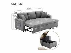 Sofá cama de 3 plazas en L con función de dormir - Chaise longue con almacenaje - Lino oscuro < Hauss Spole New