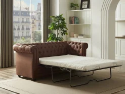 Vente-unique Todos Los Sofás|Sofás Y Sillones | Sofá cama de 3 plazas en microfibra con aspecto de cuero envejecido CHESTERFIELD