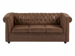 Vente-unique Todos Los Sofás|Sofás Y Sillones | Sofá cama de 3 plazas en microfibra con aspecto de cuero envejecido CHESTERFIELD