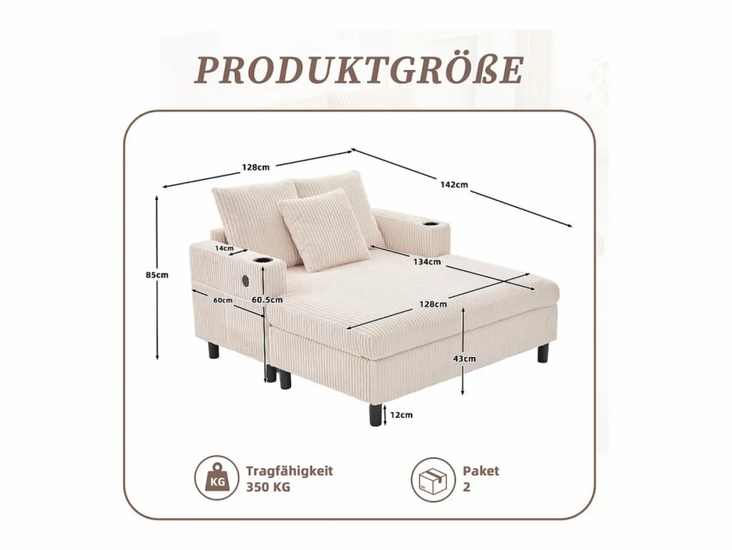 Sofá cama de 3 plazas - 142 x 128 x 85 cm - con portavasos + puertos USB + LED - terciopelo - < Merax Online