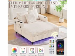 Sofá cama de 3 plazas - 142 x 128 x 85 cm - con portavasos + puertos USB + LED - terciopelo - < Merax Online